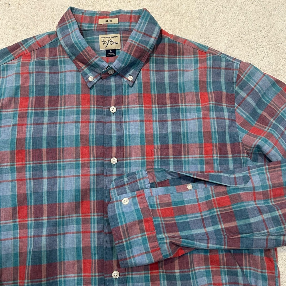J. Crew shirt button down blue plaid men’s large long sleeve cotton